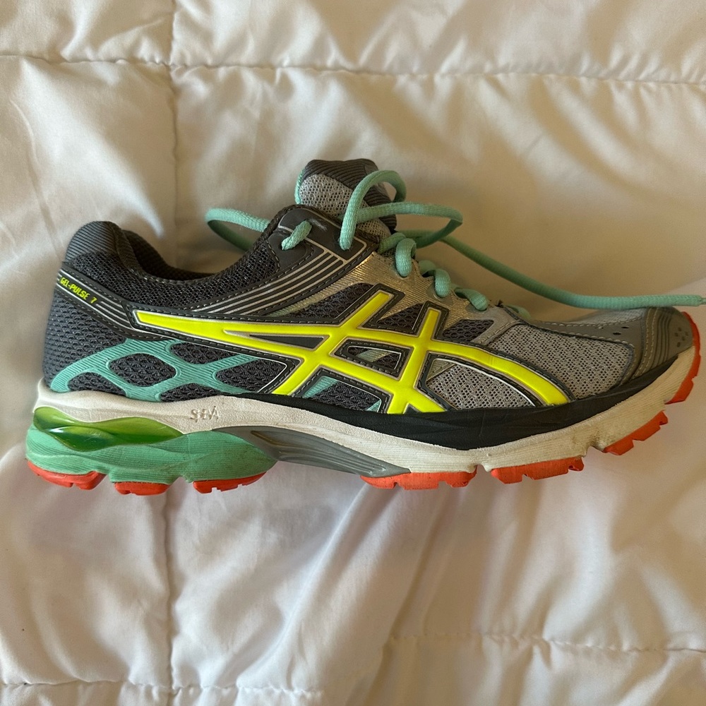 ASICS gel pulse 7 teal and yellow